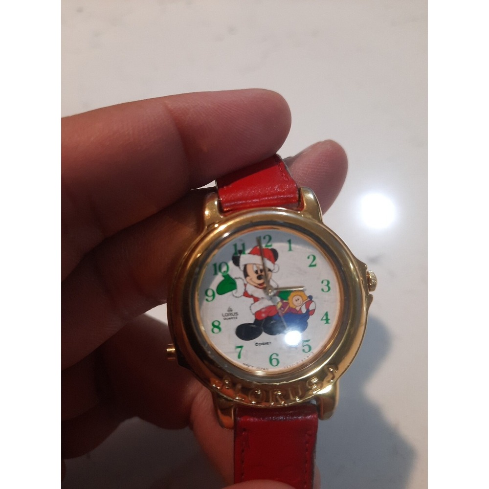 Vintage Lorus Mickey Mouse Christmas Musical Watch Plays Jingle Bells Untested